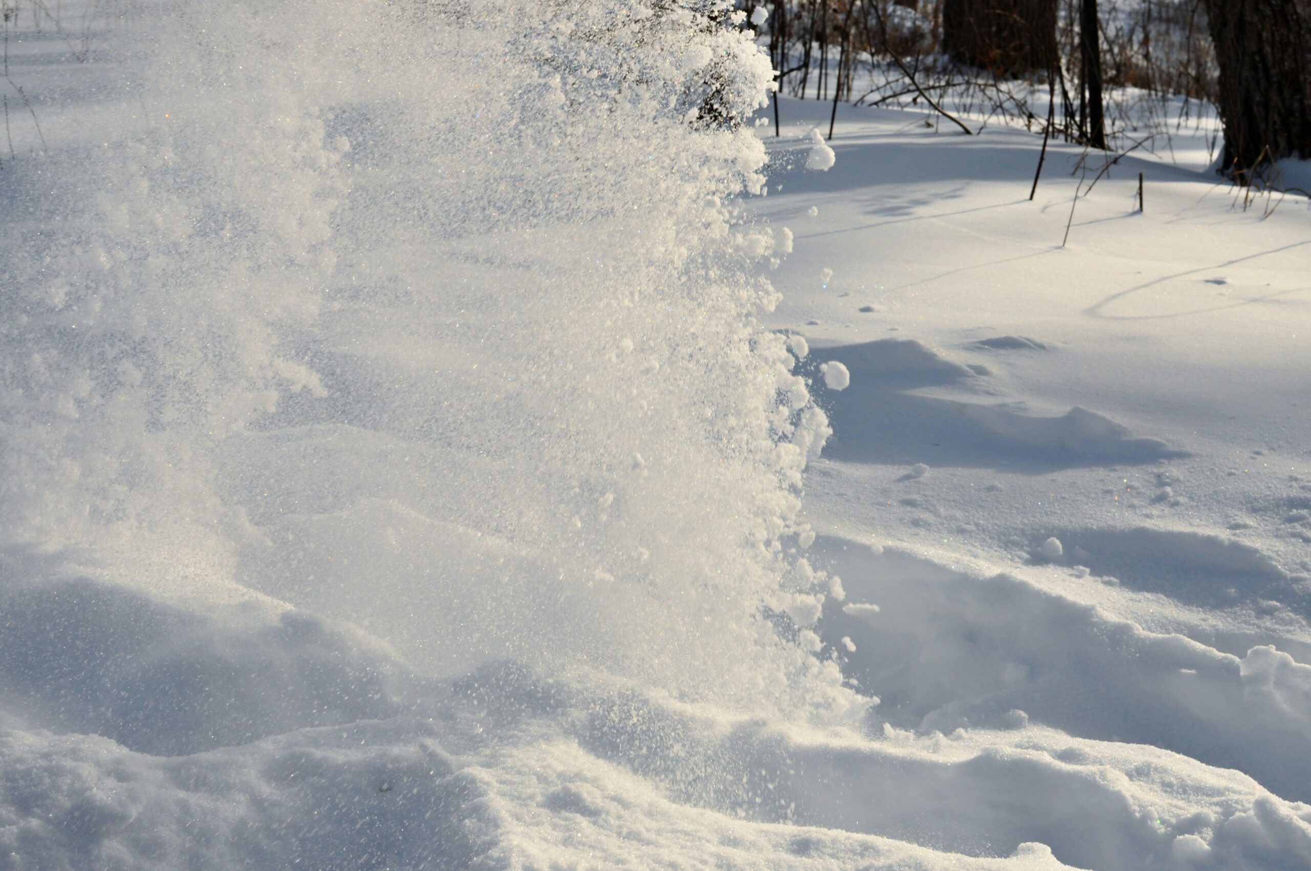 Image of snow being thrown in the air after a snowstorm.