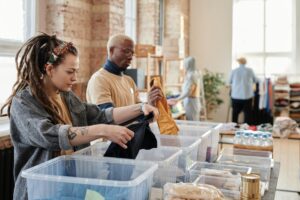 Volunteers sorting clothes